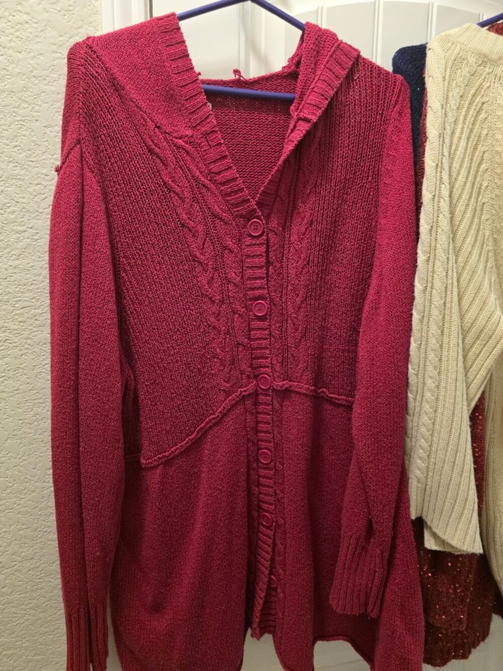 Avenue Hooded Cable Knit Button Front Cardigan Sweater 2224